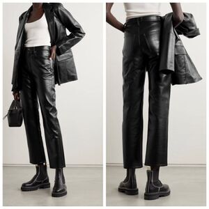 Agolde 90’s Leather Pinch Waist Black Pants Recycled Straight Leg Size 24